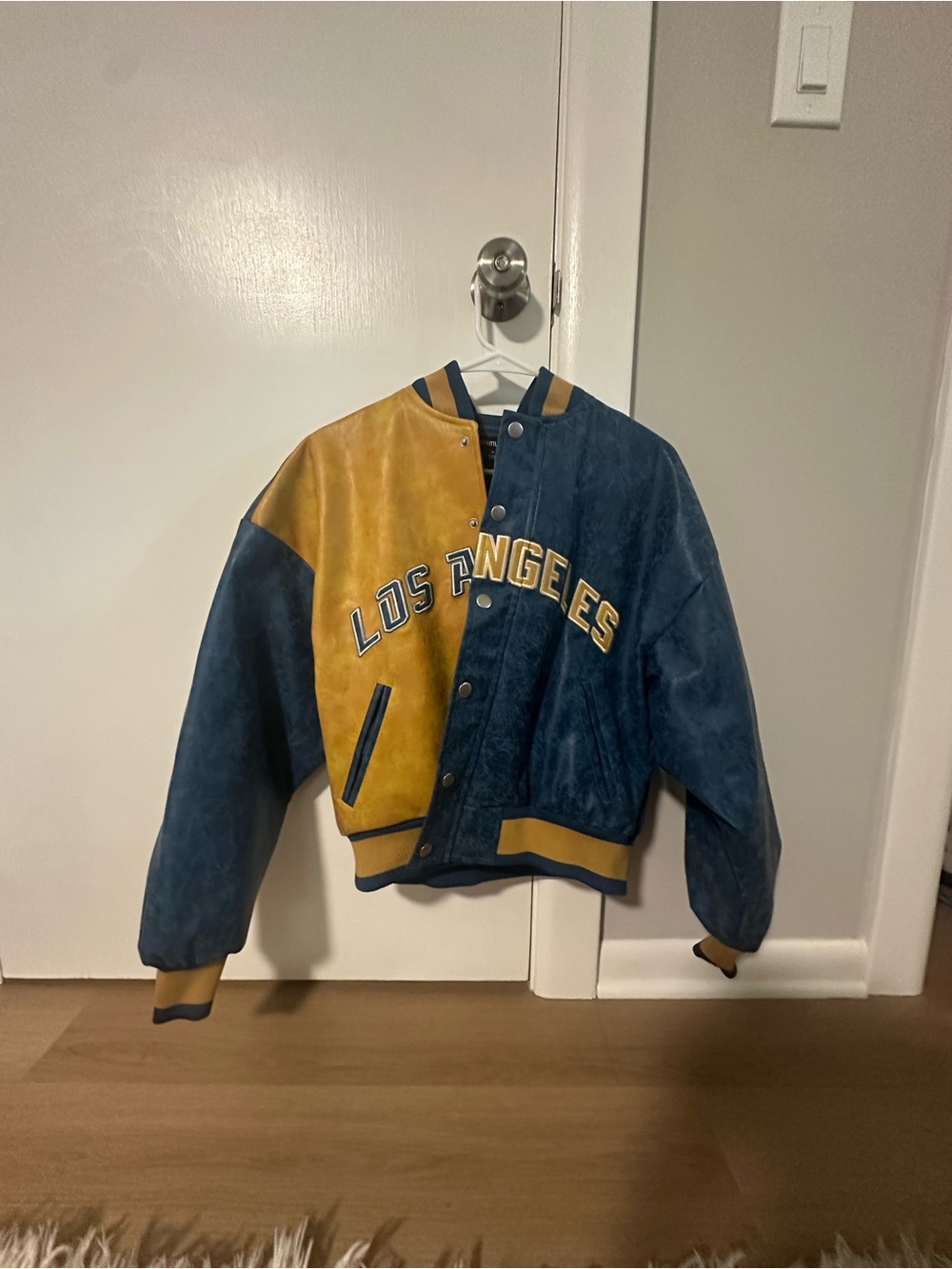 Los Angeles Two-Tone Varsity Jacket - Blue & Yellow
